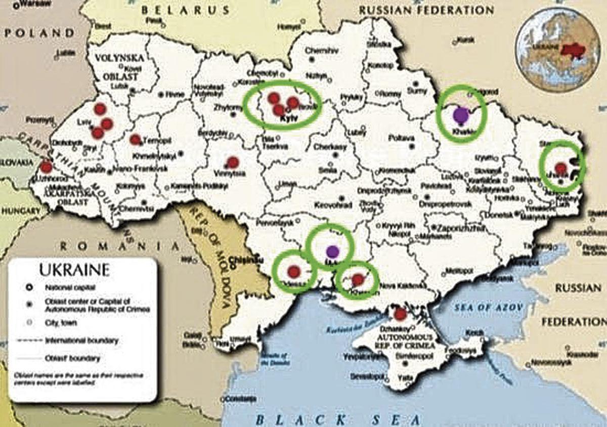 La fausse carte des laboratoires biologiques ukrainiens, infox très diffusée elle aussi.
