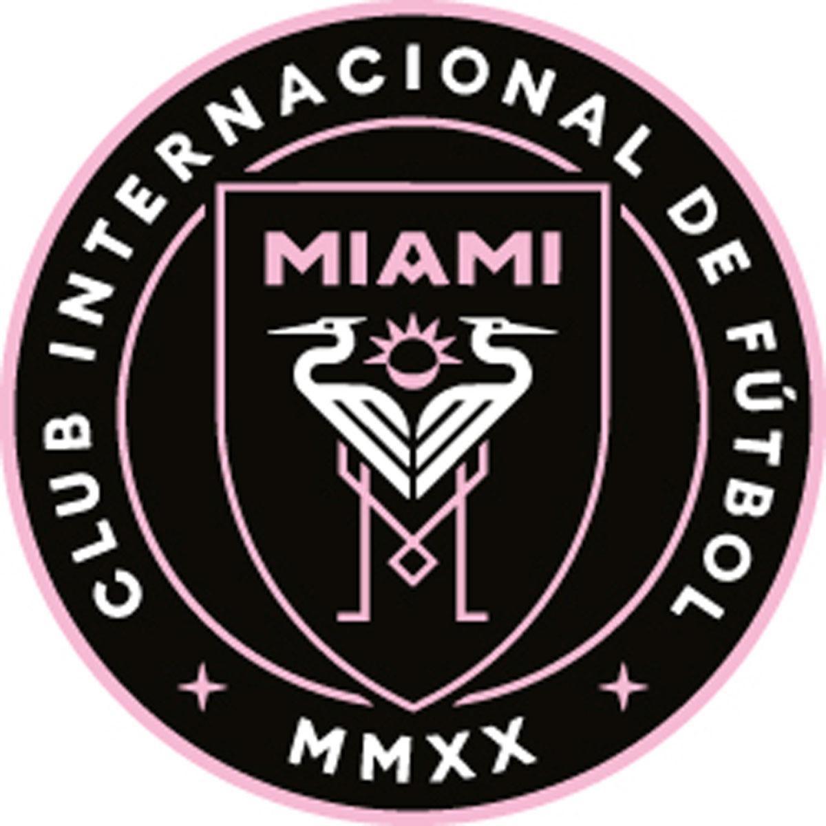 Het logo van Inter Miami. De ondergaande zon tussen de twee reigers, heeft zeven stralen, een verwijzing naar het rugnummer van Beckham.