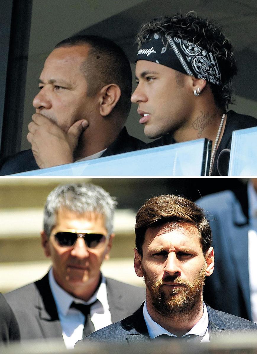 Het is opvallend dat beide topspelers zich niet laten begeleiden door een makelaar, maar door hun vader, Neymar senior en Jorge Messi.