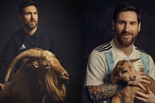 Messi poserend met een bok