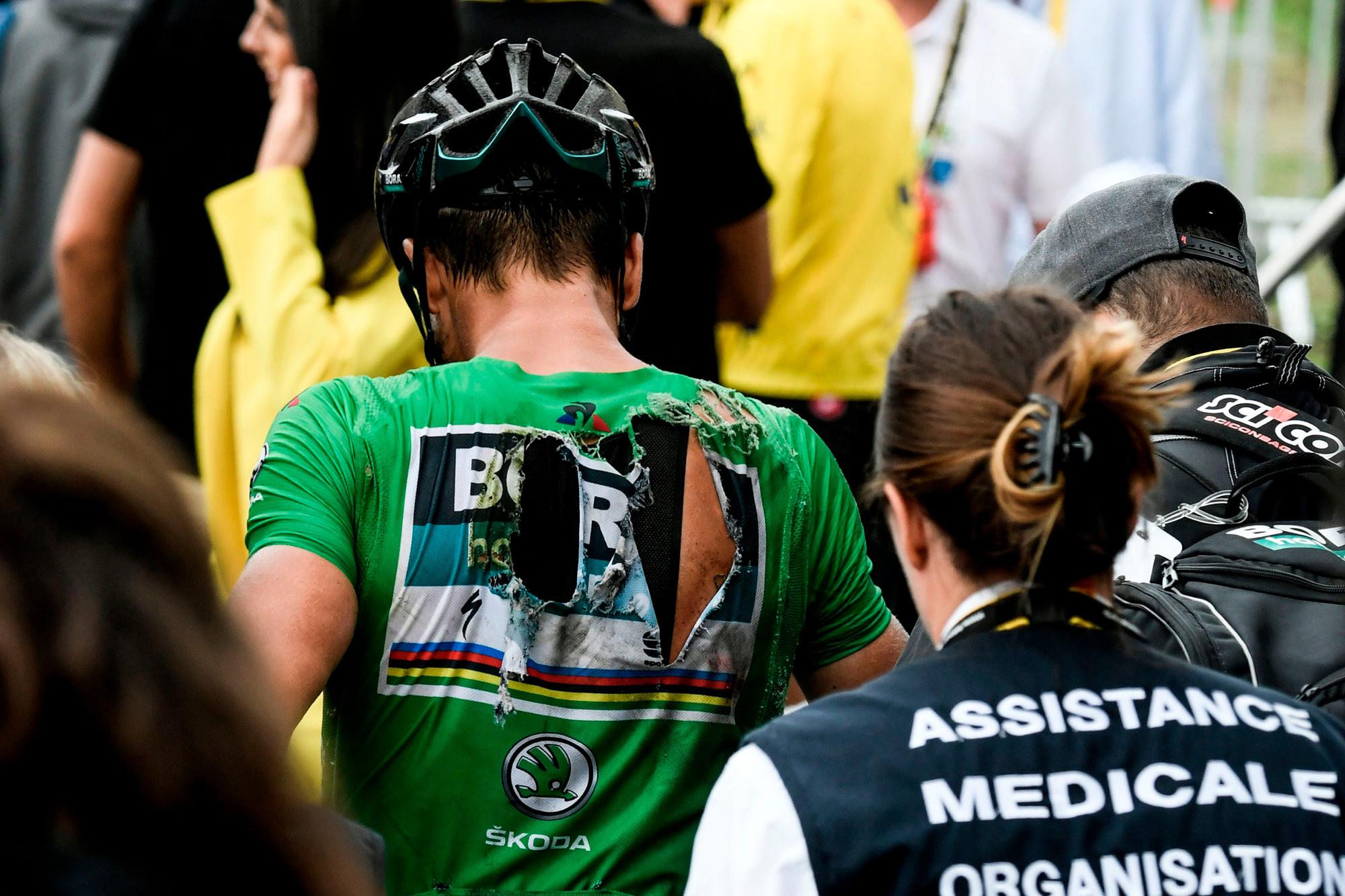 Peter Sagan na zijn val in de Tour van 2018