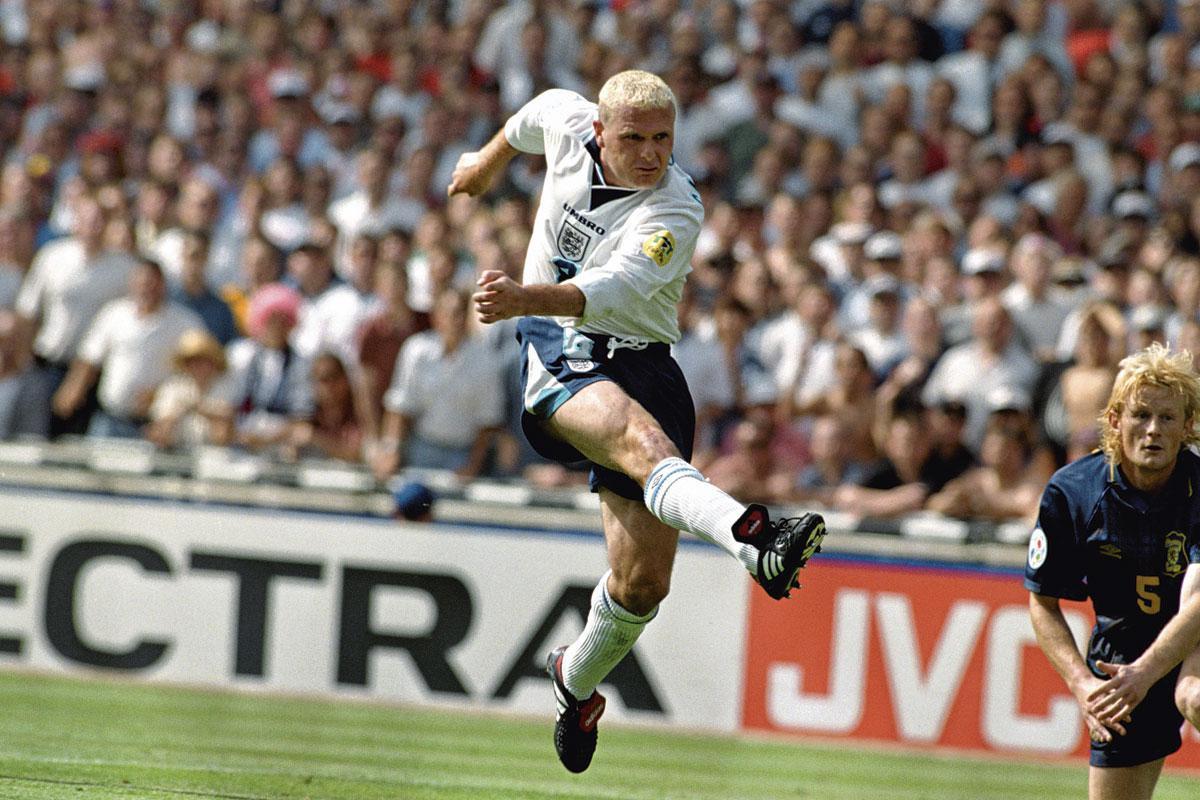 Paul Gascoigne maakte op het EK 1996 tegen Schotland een van de mooiste doelpunten uit de geschiedenis van het toernooi.