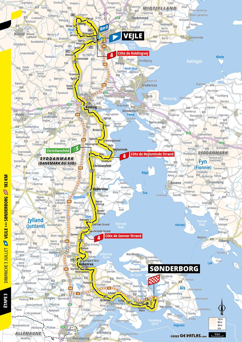 Het parcours van de derde rit naar Sønderborg