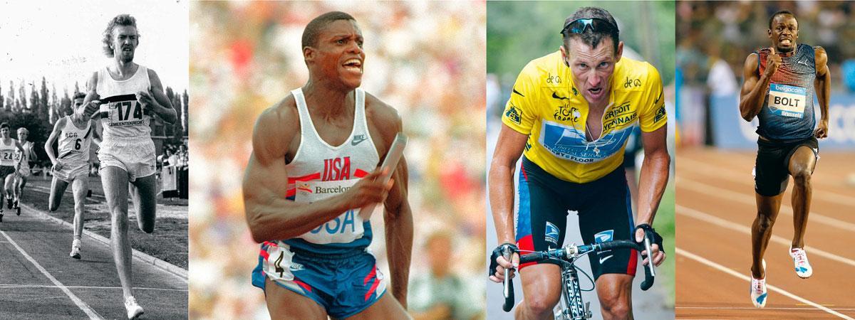 Quelques athlètes qui ont marqué Wilfried Meert: Ivo Van Damme, Carl Lewis, Lance Armstrong, Usain Bolt.