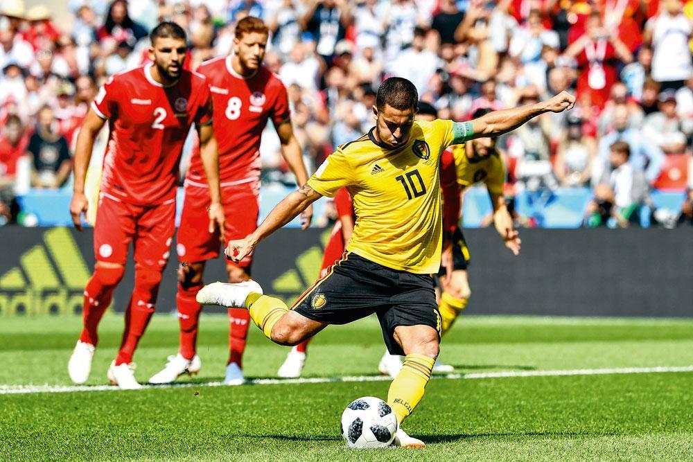 En transformant un penalty,  Eden Hazard montre la voie à suivre aux Diables face à la Tunisie.