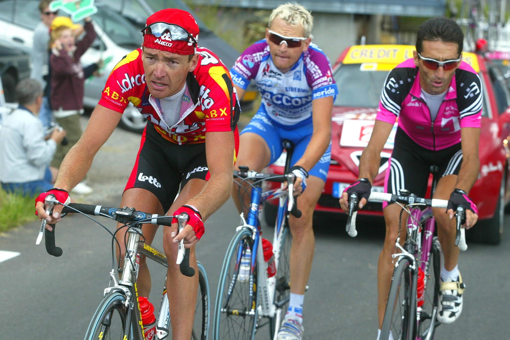 Mario Aerts avec Dario Frigo et Giuseppe Guerini.