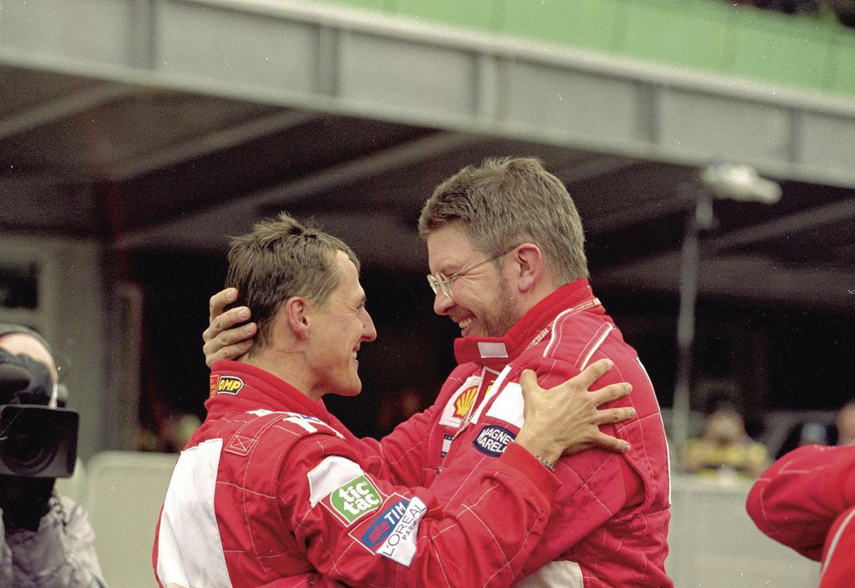 Avec Ross Brawn, son directeur d'équipe chez Benetton, puis plus tard chez Ferrari.