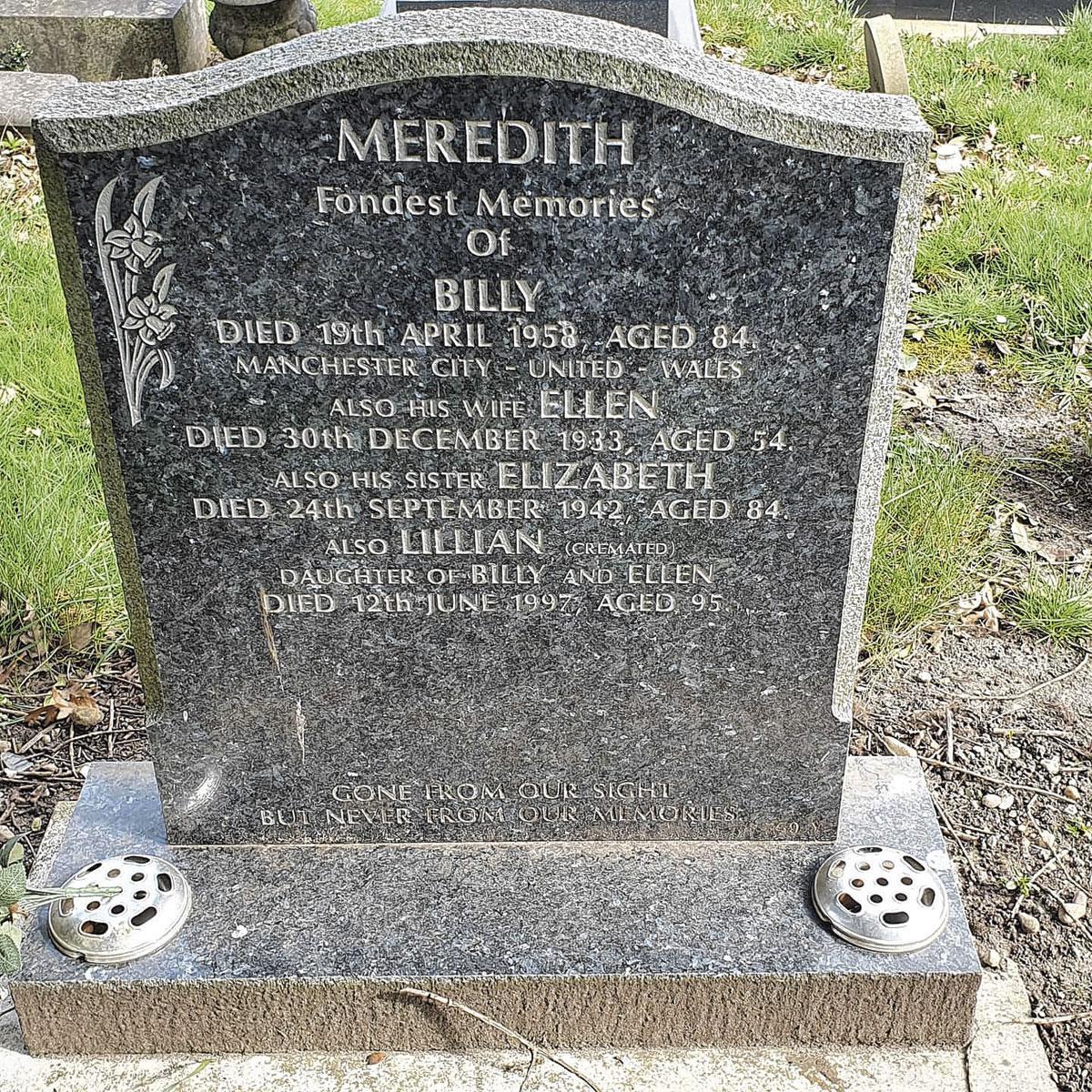 La pierre tombale de Billy Meredith à Manchester a été payée par City et United, entre autres.