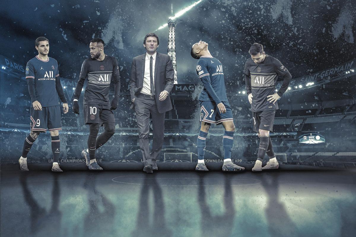 De gauche à droit Mauro Icardi, Neymar, Leonardo, Kylian Mbappé, Lionel Messi.