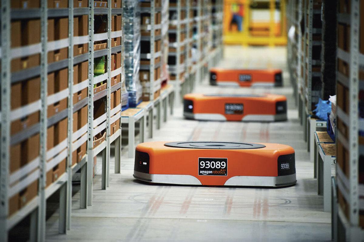 Robots in een warenhuis van Amazon.