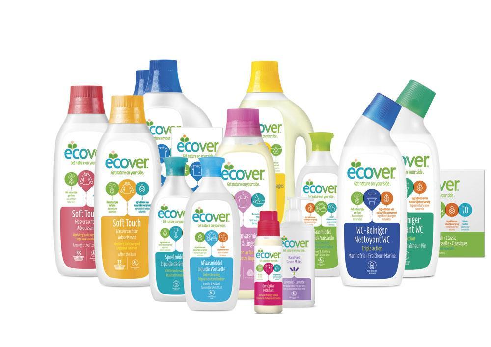 ECOVER De verpakking is gemaakt van gerecycleerd materiaal en Ecover werkt aan hervuloplossingen.