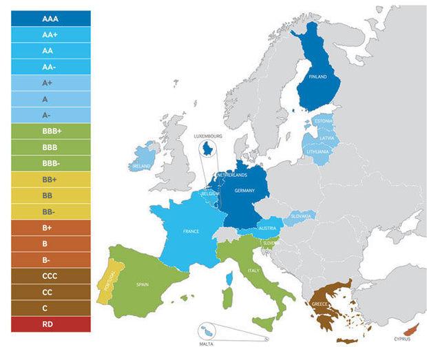 kaartje Europese schuldenlast