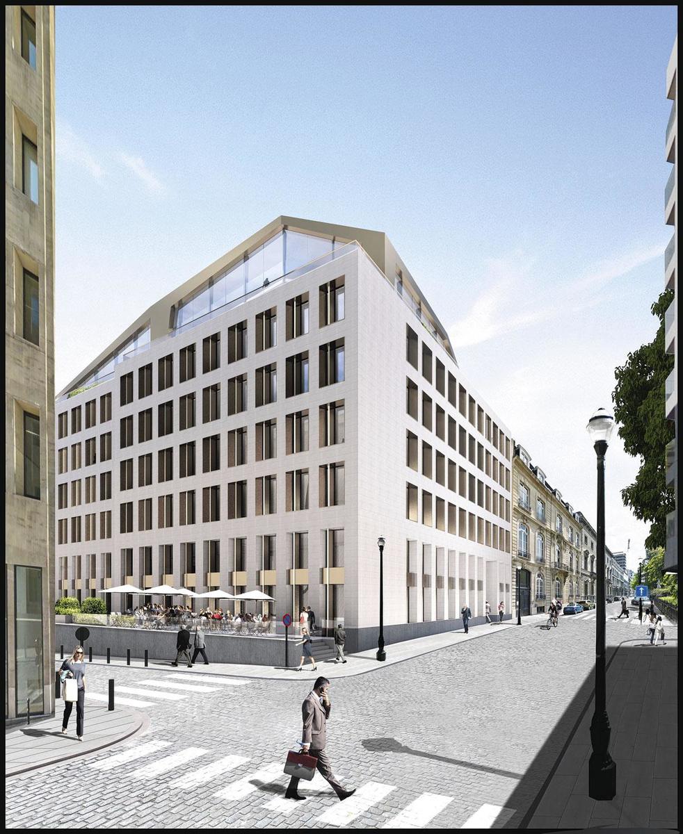 The First Eaglestone develop a building rue de la Science (9,391sqm). Already let to White & Case (4,824 sqm) and Verizon (2,474 sqm). Delivery Q2 2023. Owner:  Union Investment Architect: Assar Architects