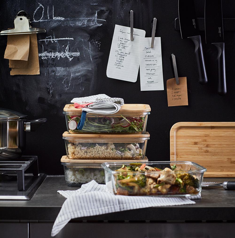 IKEA 365+ Voorraadpot met deksel, rechthoekig glas/bamboe,1.0l - 7€