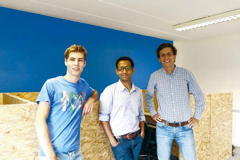 Maxime Bossens, Vishal Punamiya en Stanislas van der Vaeren, de drie oprichters van Sitemark.