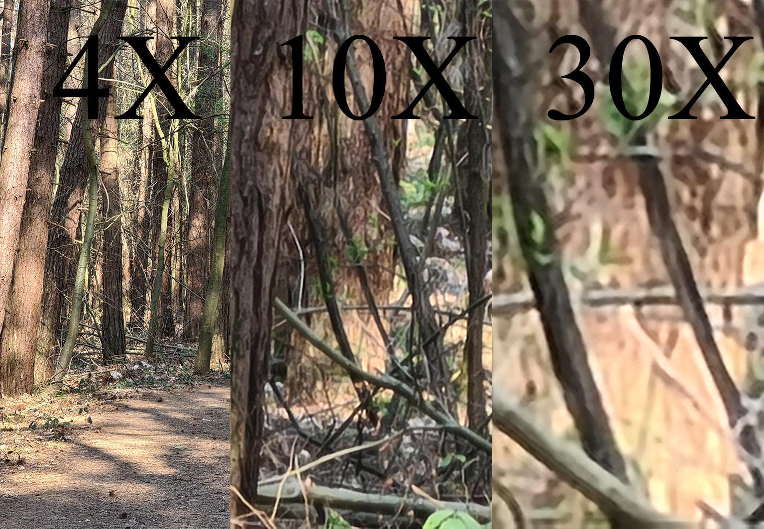 De zoommodus van de S20 Ultra: 10X is nog aanvaardbaar, maar vanaf 30X zijn details onherkenbaar.