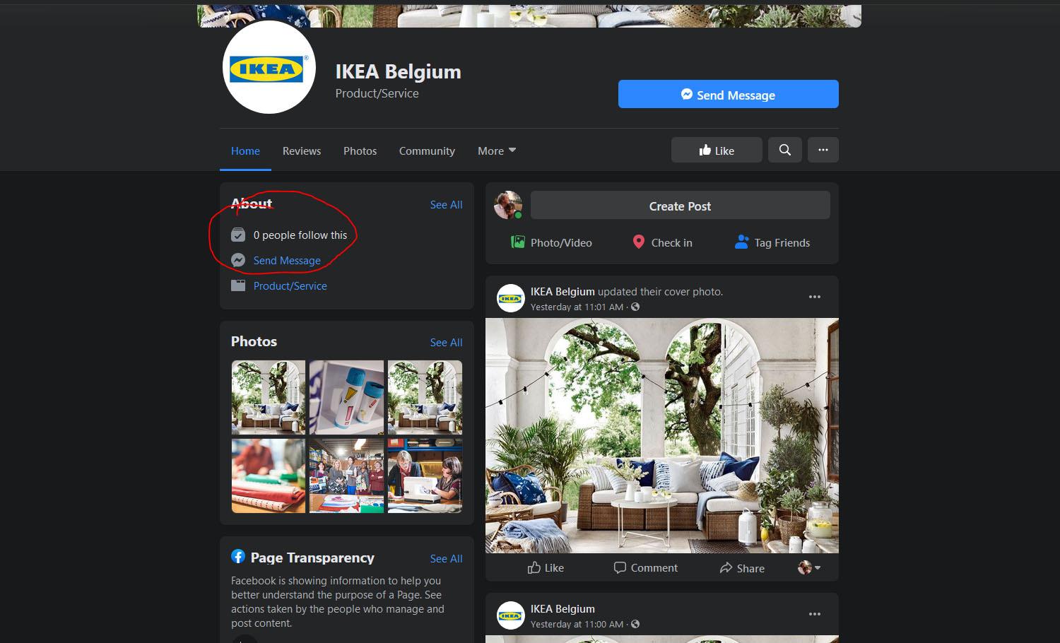 De nagemaakte pagina van Ikea Belgium ziet er verrassend echt uit. Alleen het aantal volgers en de oprichtingsdatum verklapt dat er iets niet klopt.