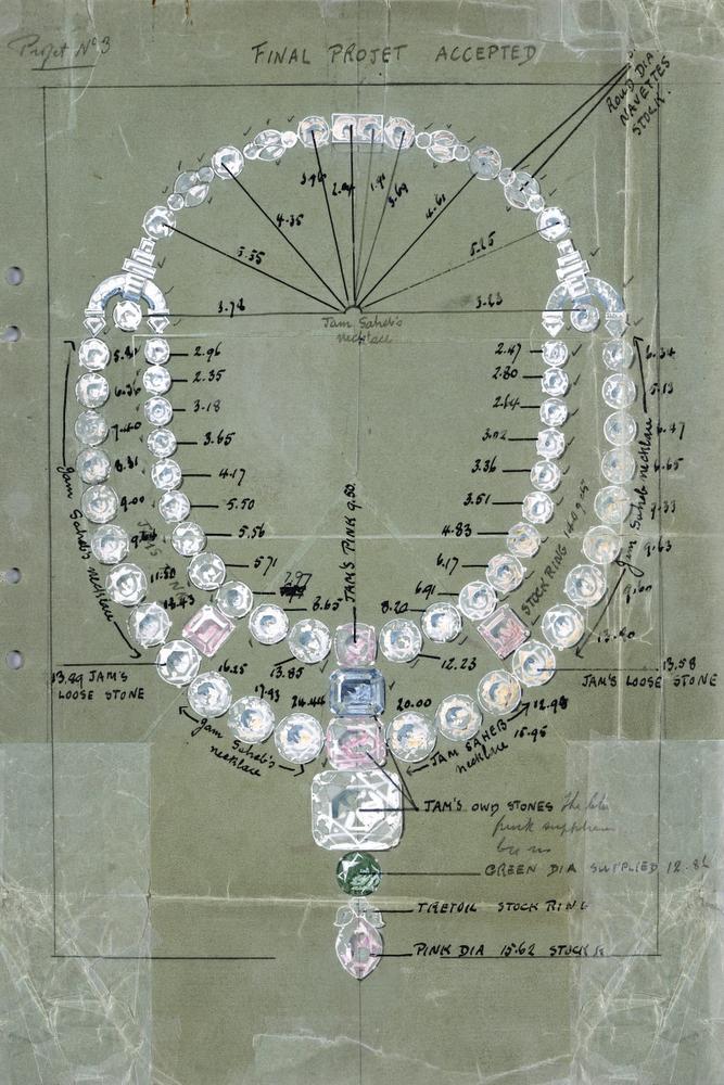 Esquisse d'un collier de cérémonie destiné au prince indien Nawanagar (1931).