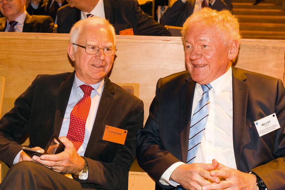 Jean Stéphenne, ancien président de l'UWE, en compagnie du ministre fédéral de la Mobilité, François Bellot.