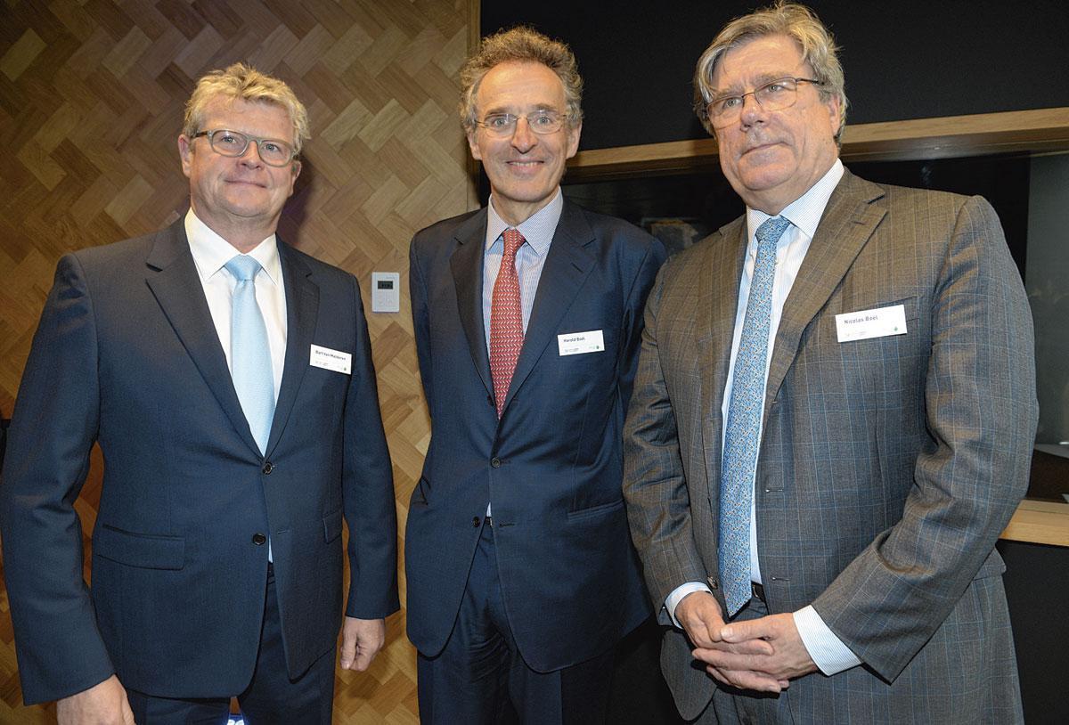 Bart Van Malderen, président de VGP, Harold Boël, CEO de Sofina, et Nicolas Boël, président de Solvay.