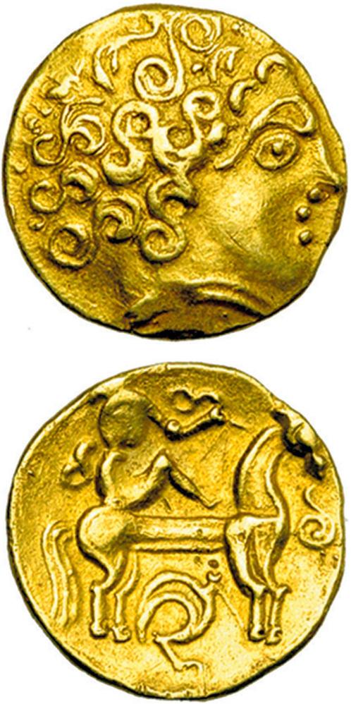 STATER Dit muntje van 2 gram goud werd geveild voor 11.000 euro.