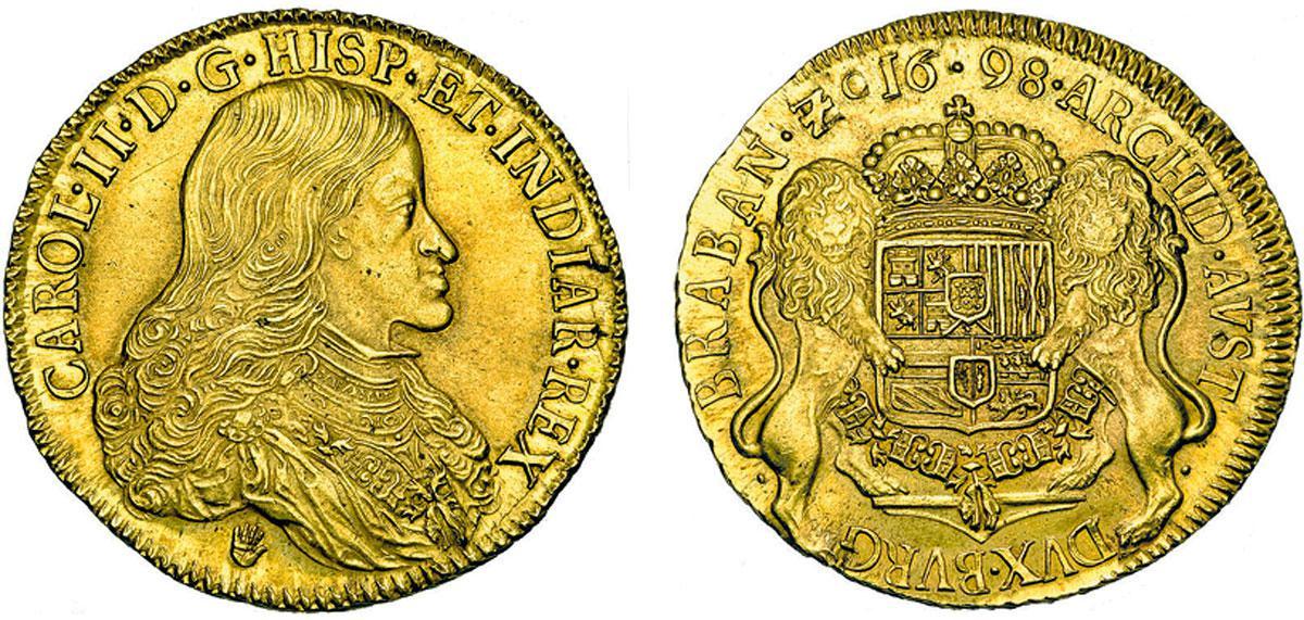 DUCATON UIT DE ZUIDELIJKE NEDERLANDEN De munt uit 1698 werd verkocht voor 165.000 euro.