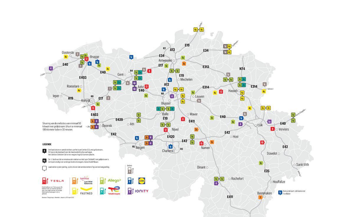 België telt almaar meer snelle oplaadpunten langs grote wegen