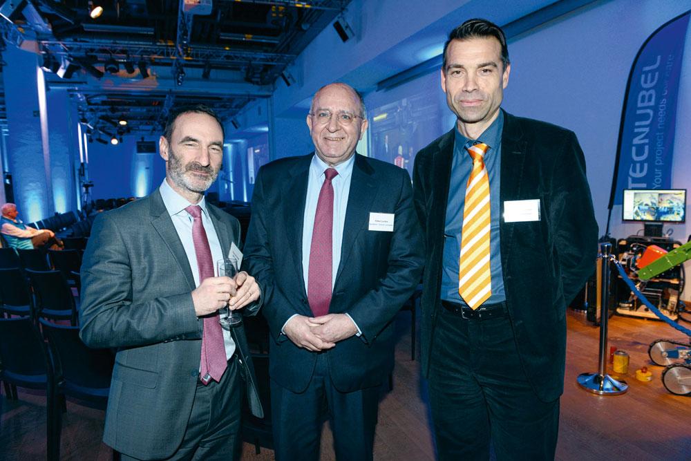 Pierre de Firmas, chief strategy and business development officer d'EDF Luminus, Robert Leclère, CEO de Synatom, et Thierry Saegeman, directeur des activités nucléaires d'Electrabel.
