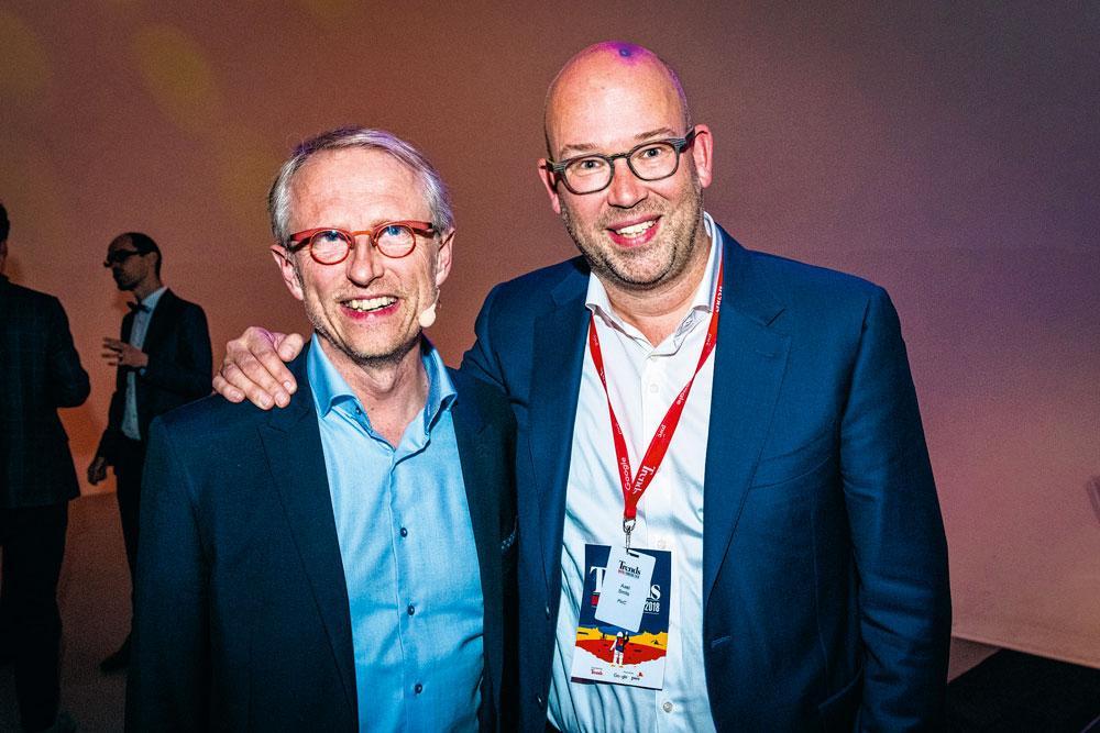 Deux membres du jury : Thierry Geerts, country manager de Google Belgium, et Axel Smits, chairman & territory senior partner chez PwC Belgium.