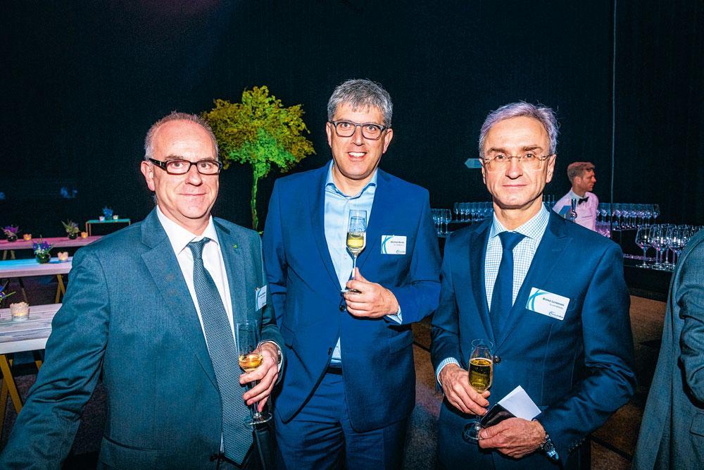 Jean-Paul Grégoire, administrateur directeur du Crelan, Wilfried Neven, CEO d'Allianz Benelux, et Bernd Lehmann, CEO d'Euler Hermes.