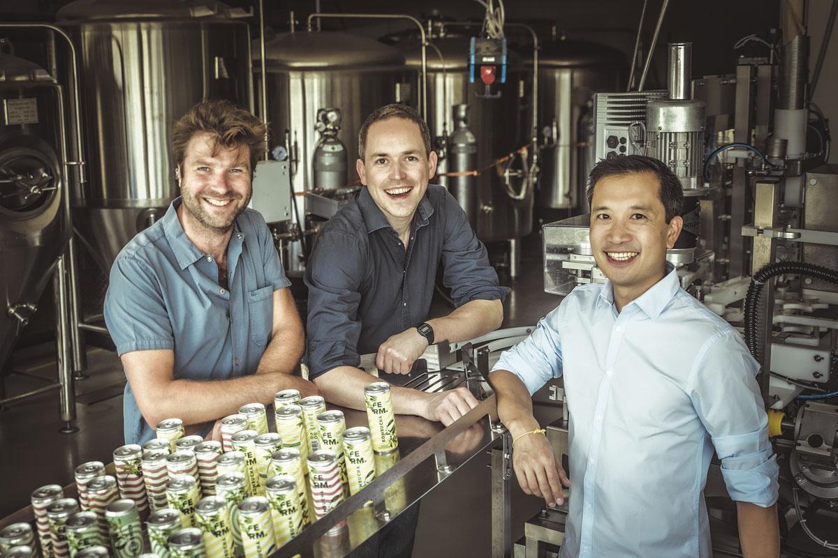 Pascal Déotte, Wouter Vandegehuchte et Kester Goh, fondateurs de Ferm.