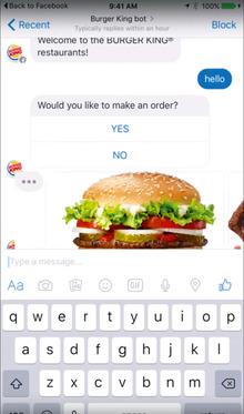 Chez Burger King, l'assistant virtuel accompagne le client lorsqu'il passe commande depuis son smartphone.