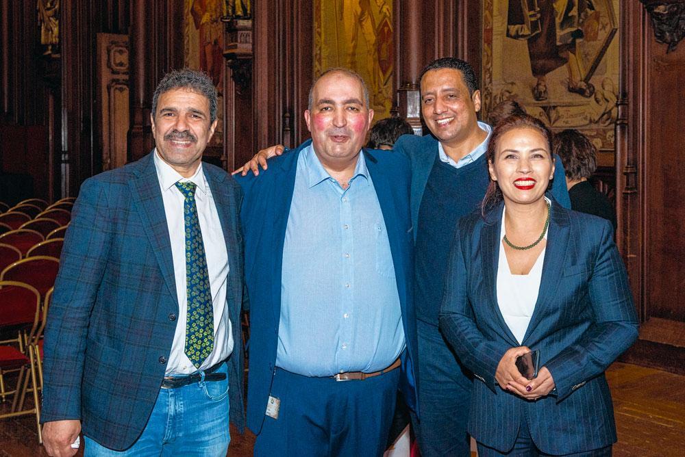 Saghir Mechbal, CEO de Mia Trading Int, Fouad Ahidar, vice-président du Parlement bruxellois, Wadie El Mouden, journaliste à Les Eco, et Aicha Aboukaram.