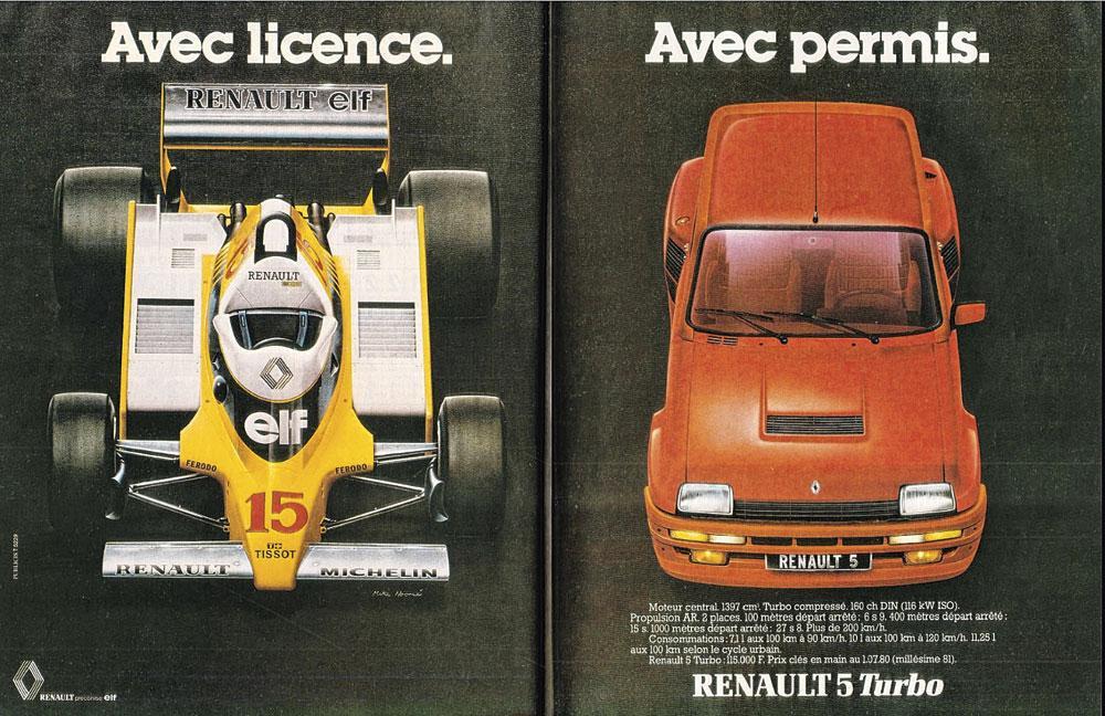 Très vite, Renault          a transposé le turbo de la course à la route, comme en témoigne cette publicité de 1980.