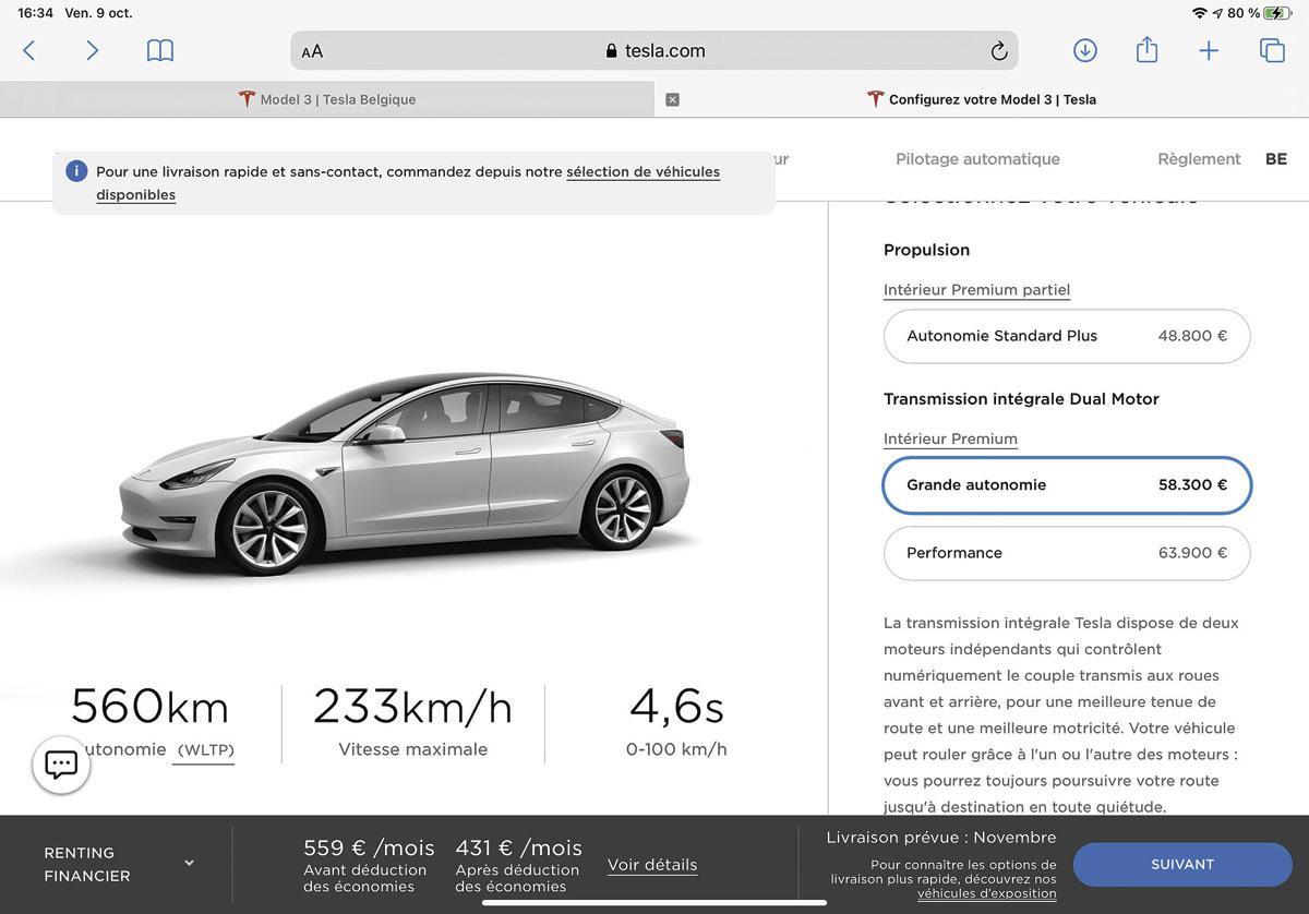 Tesla Le constructeur américain ne vend ses véhicules que sur le Net.