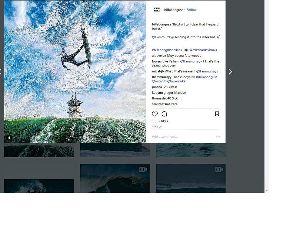 Billabong. Les résultats sont si probants sur Instagram que le fabricant d'articles de surf a, comme bien d'autres marques et influenceurs, abandonné Snap ces derniers mois...