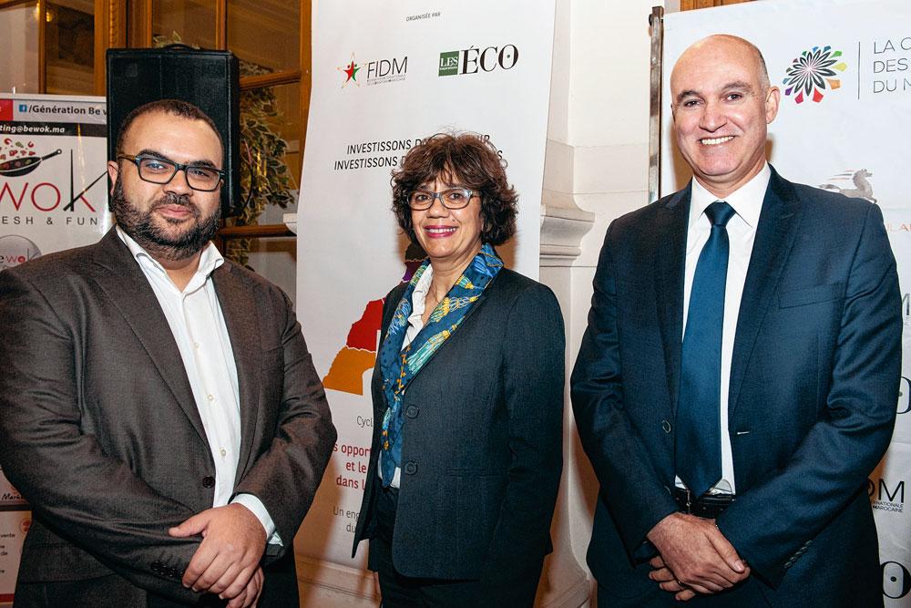 Saïd Aboukaram, président de la FIDM, Imane Masmoudi, responsable de la coordination et de la coopération au ministère de l'Intérieur du royaume du Maroc, et Mohamed El Haimer, directeur délégué chargé du marché de l'entreprise et de l'international à la Banque Populaire de Rabat-Kénitra.