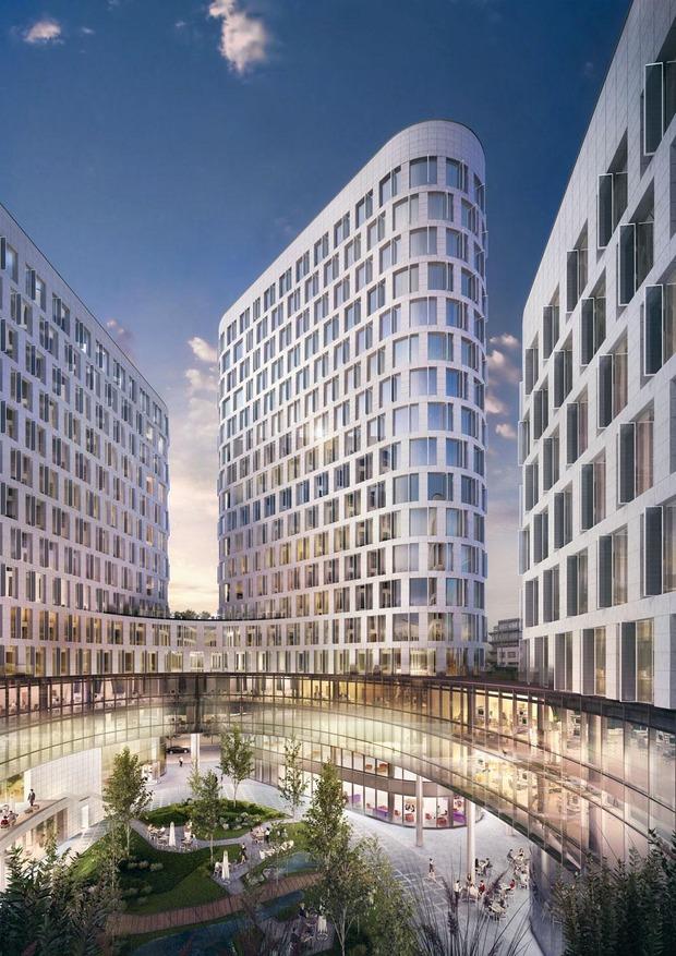 QUATUOR. Ce projet de bureaux (62.132 m2) aux courbes arrondies dessiné par Jaspers-Eyers Architects sera l'un des phares du quartier nord à Bruxelles. La livraison est prévue au deuxième semestre 2020. Il appartient à Befimmo.