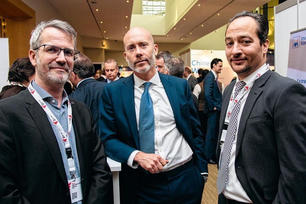 Koen Desmecht, fund specialist private banking chez BNP Paribas Fortis, Stuart Kirk et Antoine Perrier, respectivement head of the global research institute et sales global client group Benelux chez DWS Investment.