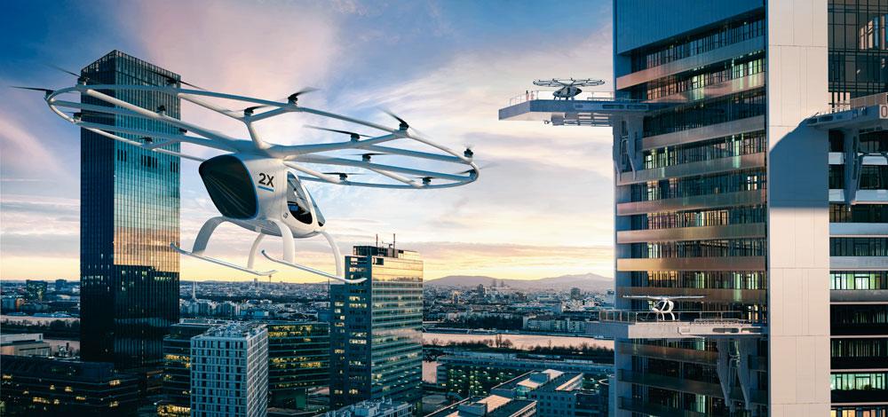 Ce drone taxi, développé par Volocopter, se situe entre la voiture volante et le mini-hélicoptère.