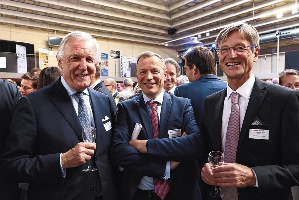 Daniel Bacquelaine, ministre des Pensions, Benoît Mélot, directeur Wallonie commercial banking chez BNP Paribas Fortis, et Charles Delloye, gérant d'Alethea.
