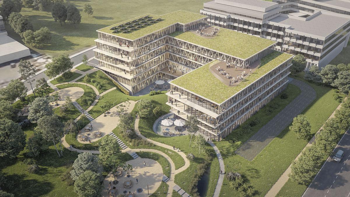 LEUDELANGE. Un projet de bureau de 9.600 m2 entièrement en bois développé par Ikogest et BPI au Luxembourg. Livré en 2022, il se veut particulièrement avant-gardiste dans sa conception.