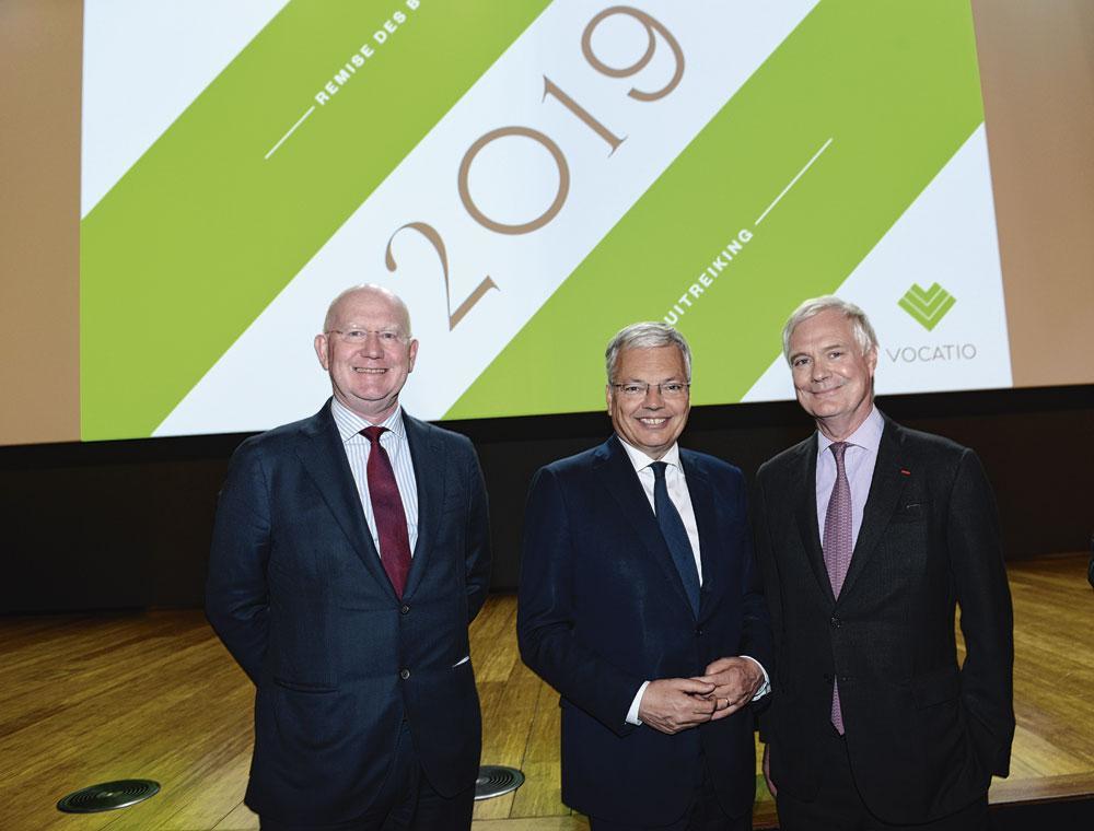 Max Jadot, CEO de BNP Paribas Fortis, Didier Reynders, ministre des Affaires étrangères, et Baudouin Velge, président de Vocatio.
