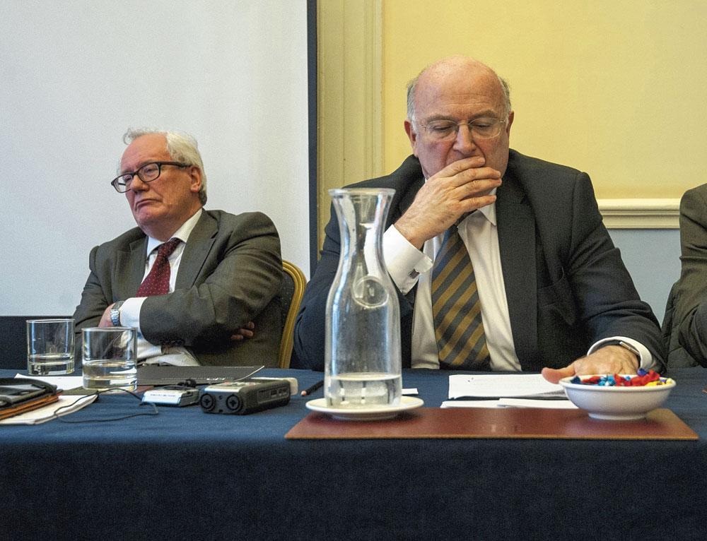 Patrick Minford et Roger Bootle lors d'un colloque pro-Brexit en 2016, à Londres.