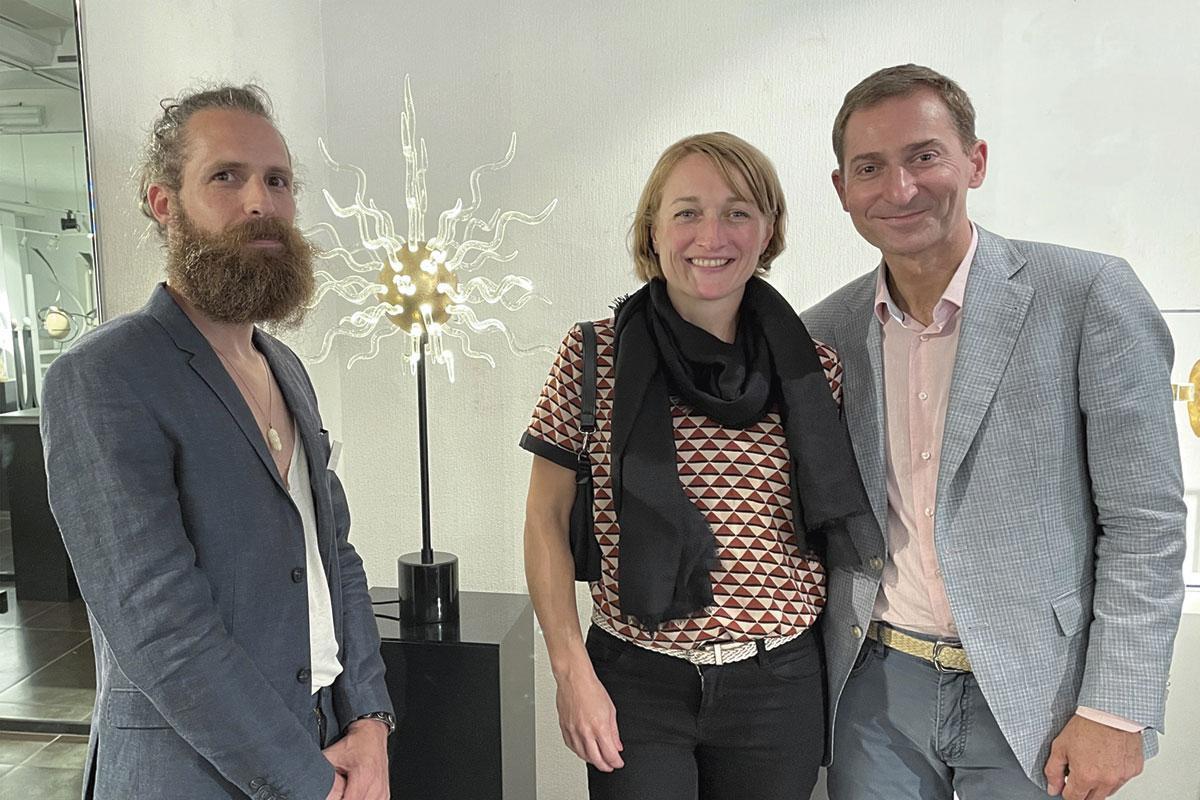 Damien Caron, artiste, Sylvie Bonpin, hôtesse de l'air, et David Gillet, collaborateur de Philippe Geluck.
