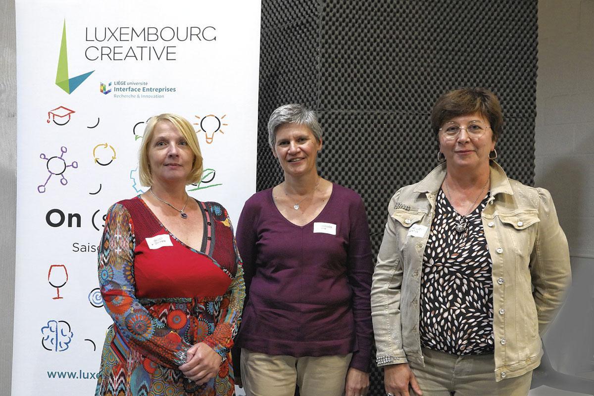 Christelle Gillet, chargée du projet Luxembourg Creative, Anne Lamesch, échevine à Arlon, et Nathalie Houlmont, artiste.