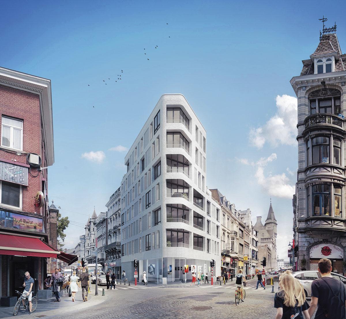 Cet immeuble de 10 appartements (Matexi) situé dans le Grand Léopold illustre bien l'actuelle redynamisation du bâti en vigueur dans le centre de Liège. La livraison est prévue en 2022.