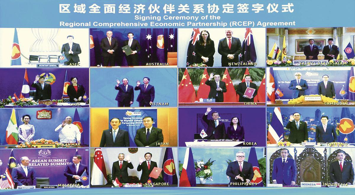 Signature de l'accord de Partenariat régional économique global (RCEP) qui lie 15 pays d'Asie-Pacifique.