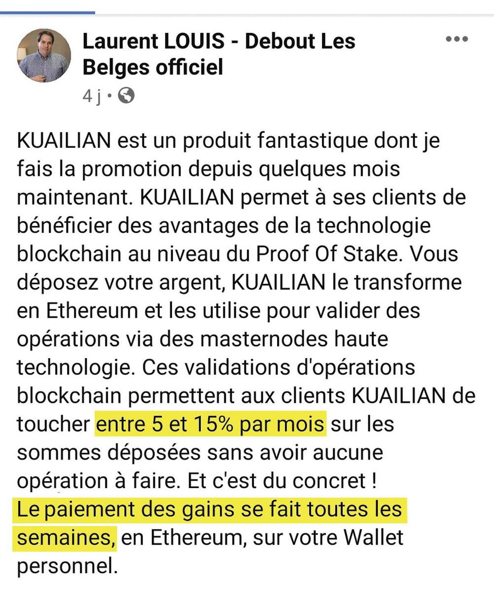 Le 3 décembre 2020, Laurent Louis poste plusieurs messages publics sur sa page Facebook, incitant les investisseurs à placer leur argent dans des 
