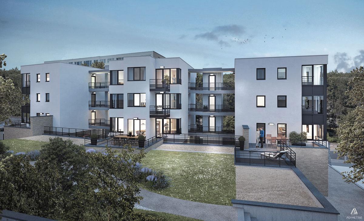 ROCK GARDEN. Situé le long du boulevard de la Dodaine à Nivelles, cet immeuble de 12 appartements développé par Sotraba sera livré en 2022.